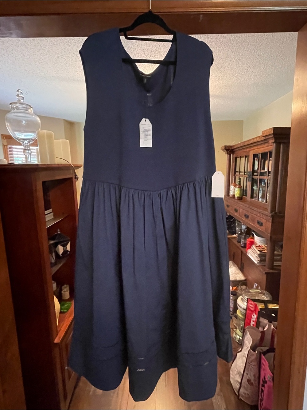 NWT Universal Standard Sleeveless Drop Waist Midi Dress Blue Size L w/pockets